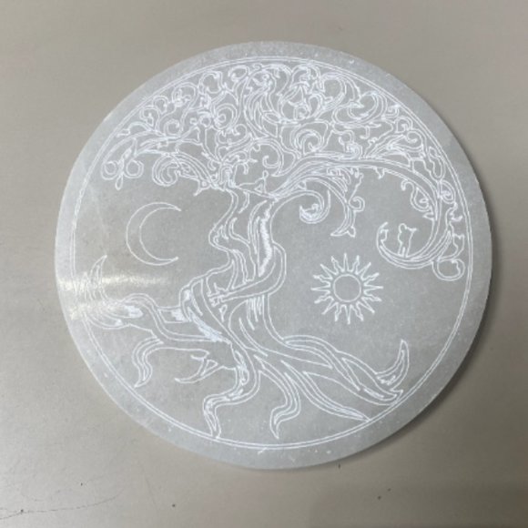 Selenite Tree of Life Etched Charging Plate, Boho Decor, Altar Pieces, Power - Picture 2 of 5